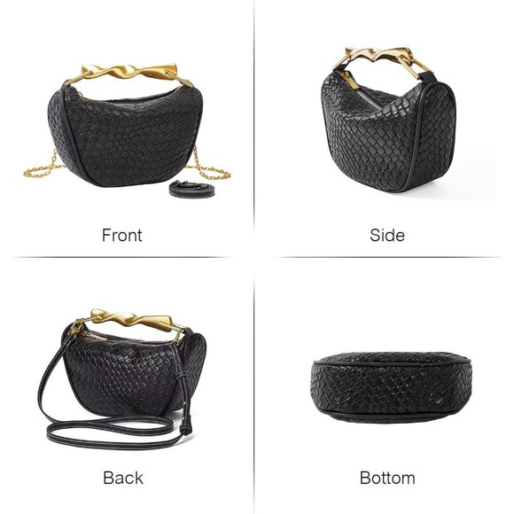 Women’s Black Mini PU Leather Crossbody Satchel with 2 Detachable Straps - Picture 7 of 9